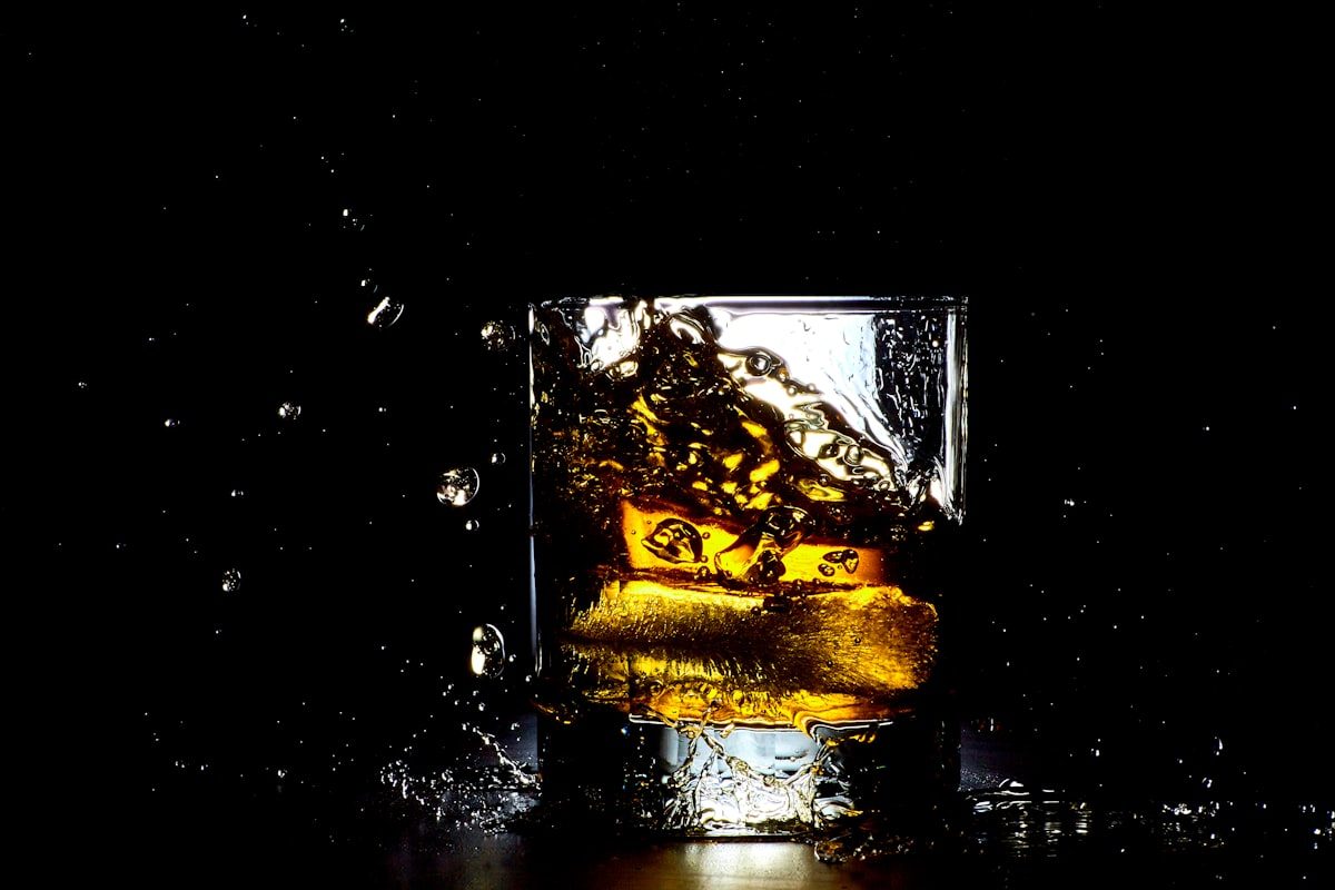 A whisky highball poured over ice