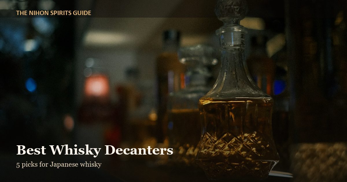 Crystal whisky decanter in a dimly lit bar