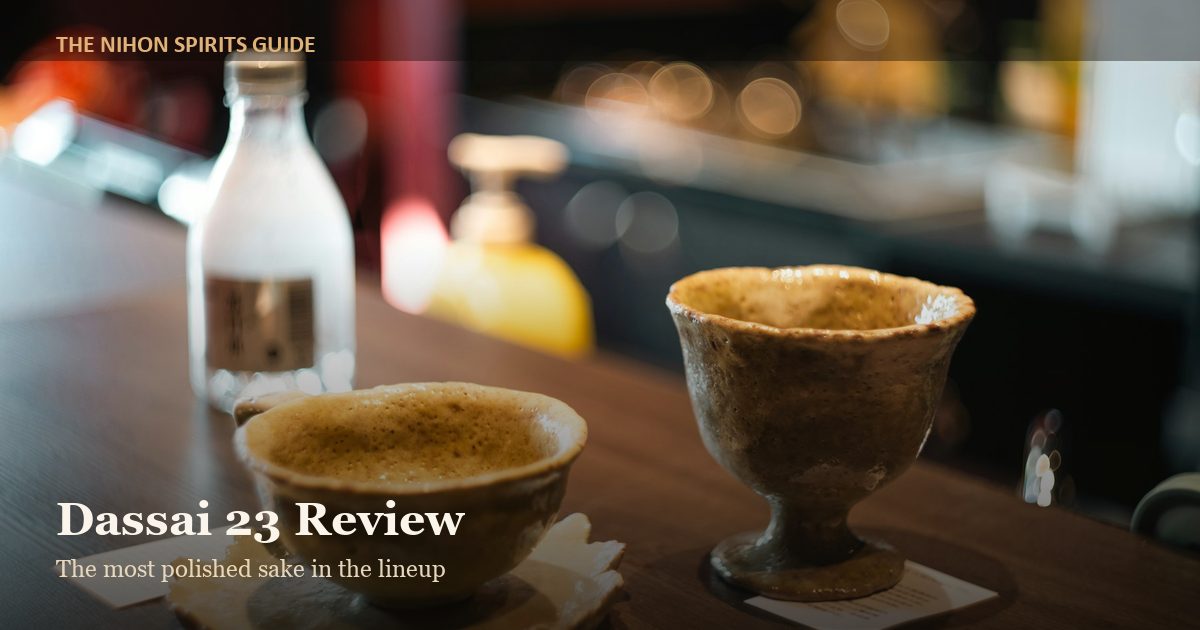 dassai 23 review - ceramic sake cups on a bar counter
